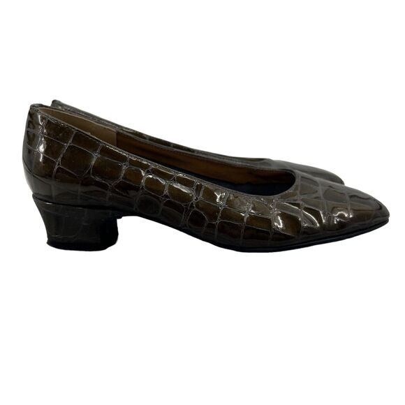 Magdesians California Heels Womens 5.5 Bronze Croc Embossed Closed Toe Career - Picture 1 of 11